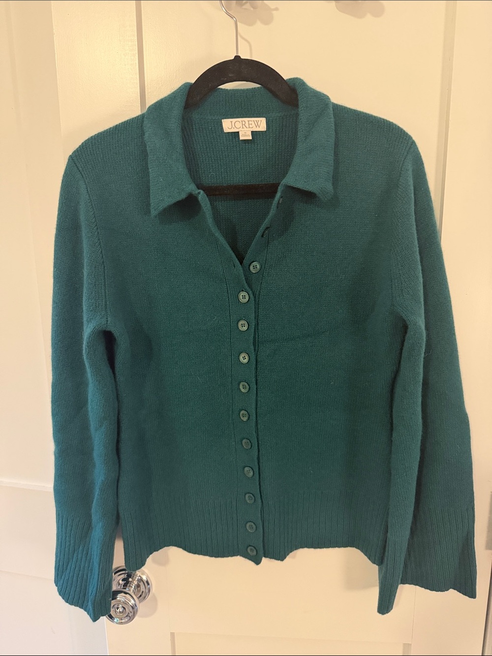 J. Crew Teal Lambswool Collared Button-Front Cardigan
